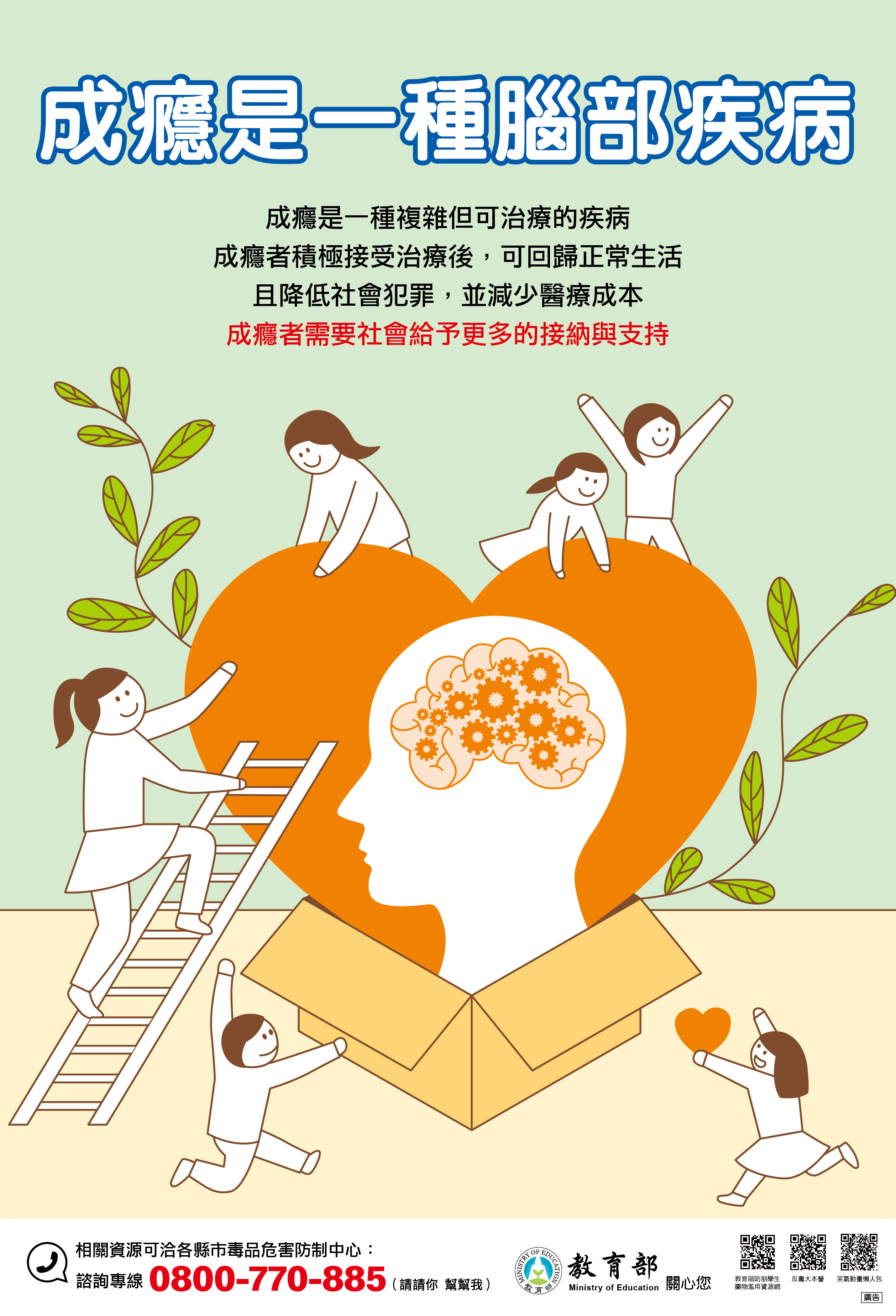 教育部製作「成癮是一種腦部疾病」文宣海報，歡迎參考運用!